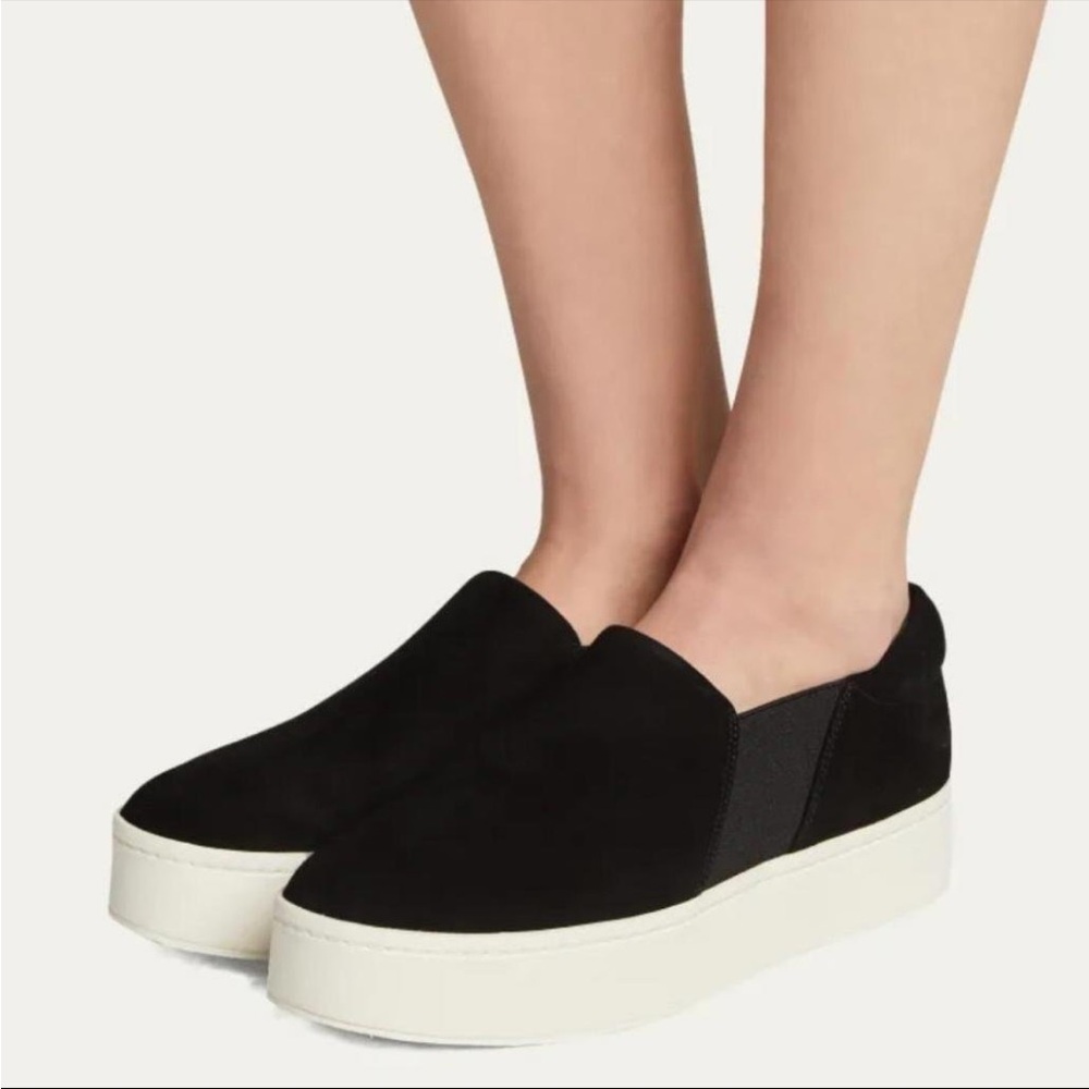 Vince Black Slip-On Platform Sneakers with White Sole Sz 9